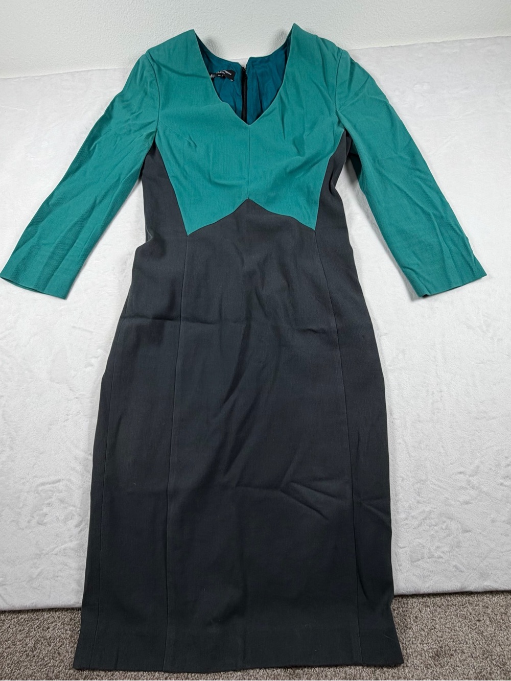 Narciso Rodriguez Teal and Black V-Neck Dress